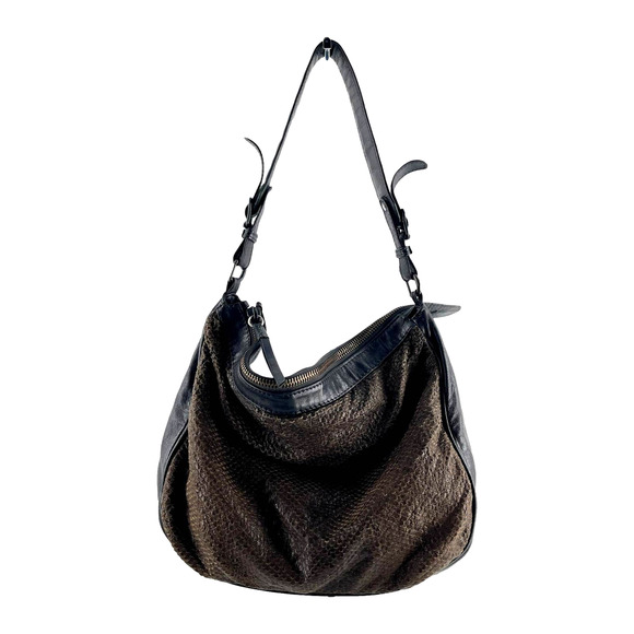 Caterina Lucchi Black Leather Tan Snakeskin Shoulder Bag Made in Italy EUC - Picture 1 of 10